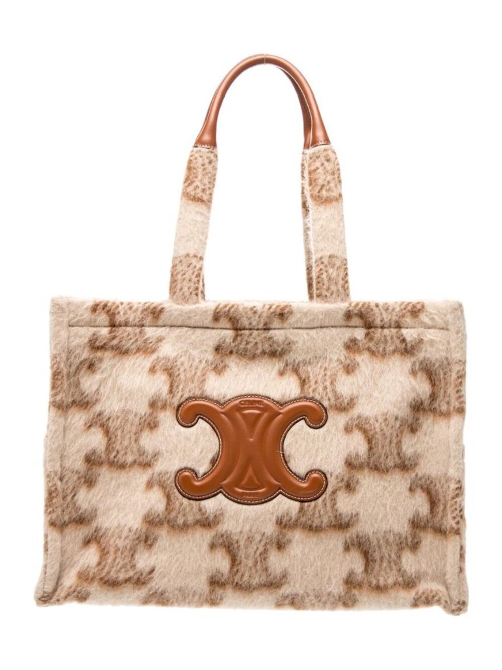 NWOT - Celine Cabas Thais Large Triomphe Mohair Beige Brown Shoulder Tote Bag